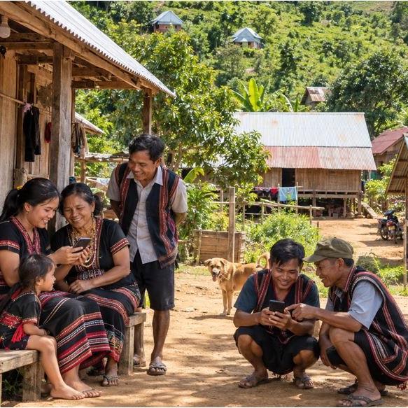 Bà con Ba Na chung sức cùng người Viettel đưa sóng về làng