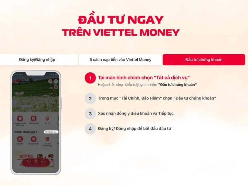 Khách hàng có thể đầu tư chứng khoán trên Viettel Money