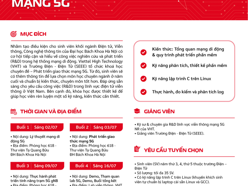 VHT kết hợp với Trường Điện - Điện tử (SEEE) tổ chức khóa học Phát triển giao thức mạng 5G