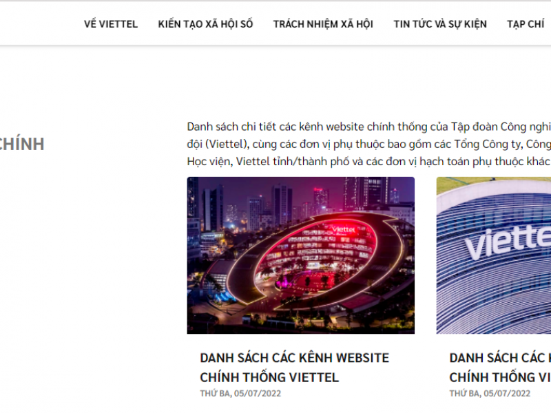 Rà soát danh mục các kênh Website, Mạng xã hội chính thống của Viettel